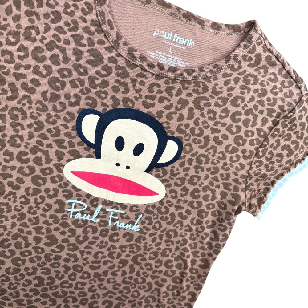 Paul Frank T-Shirt Women L Brown Leopard Print Julius Monkey Graphic Tee Top